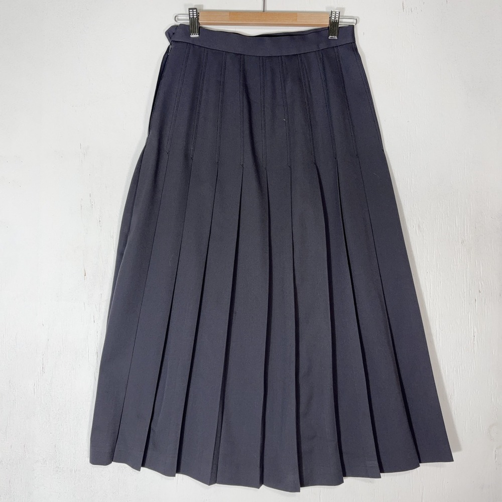 VTG Pendleton Gray Wool Pleated Midi Skirt Womens 8 100% Virgin Wool Academia